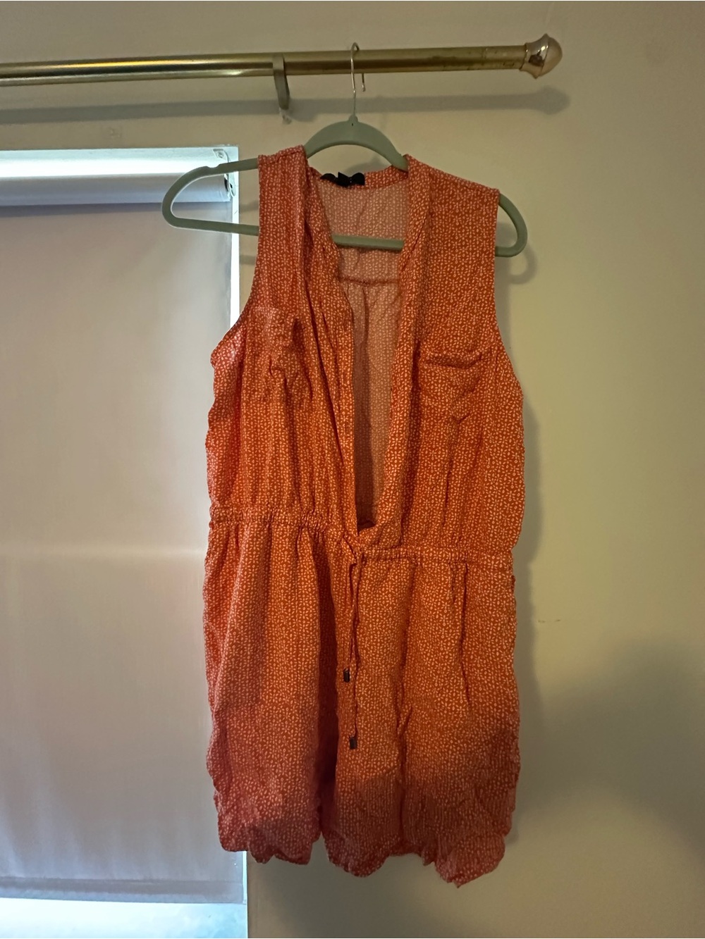Retro Sleeveless Orange Print Romper with Drawstring Waist